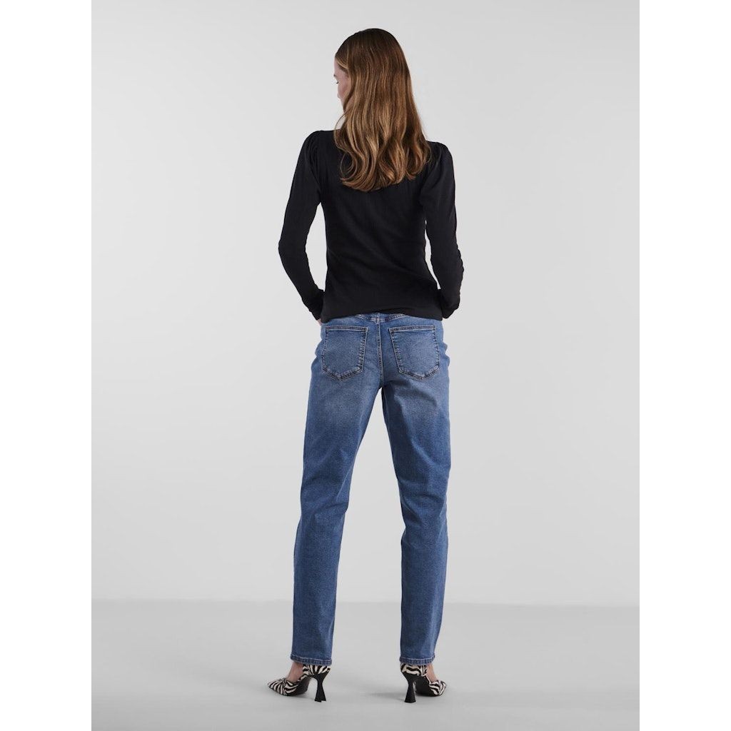 PIECES Marškinėliai moterims, Juoda, PCRUKA LS PUFF TOP N 4