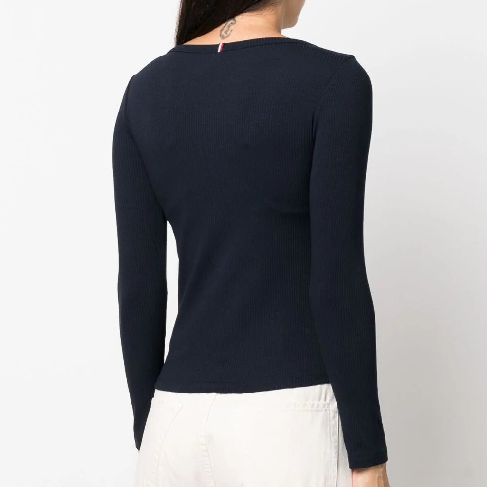 TOMMY HILFIGER Marškinėliai ilgom. rankovėmis moterims, Mėlyna, Slim 5x2 rib o-nk ls 3