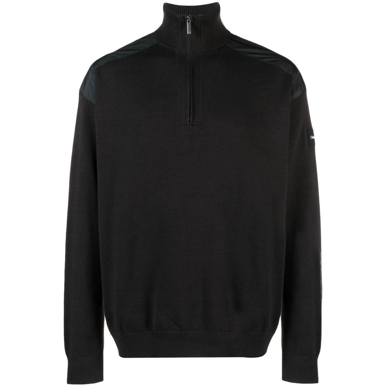 CALVIN KLEIN Megztinis vyrams, Juoda, Mix media quarter zip sweater 1