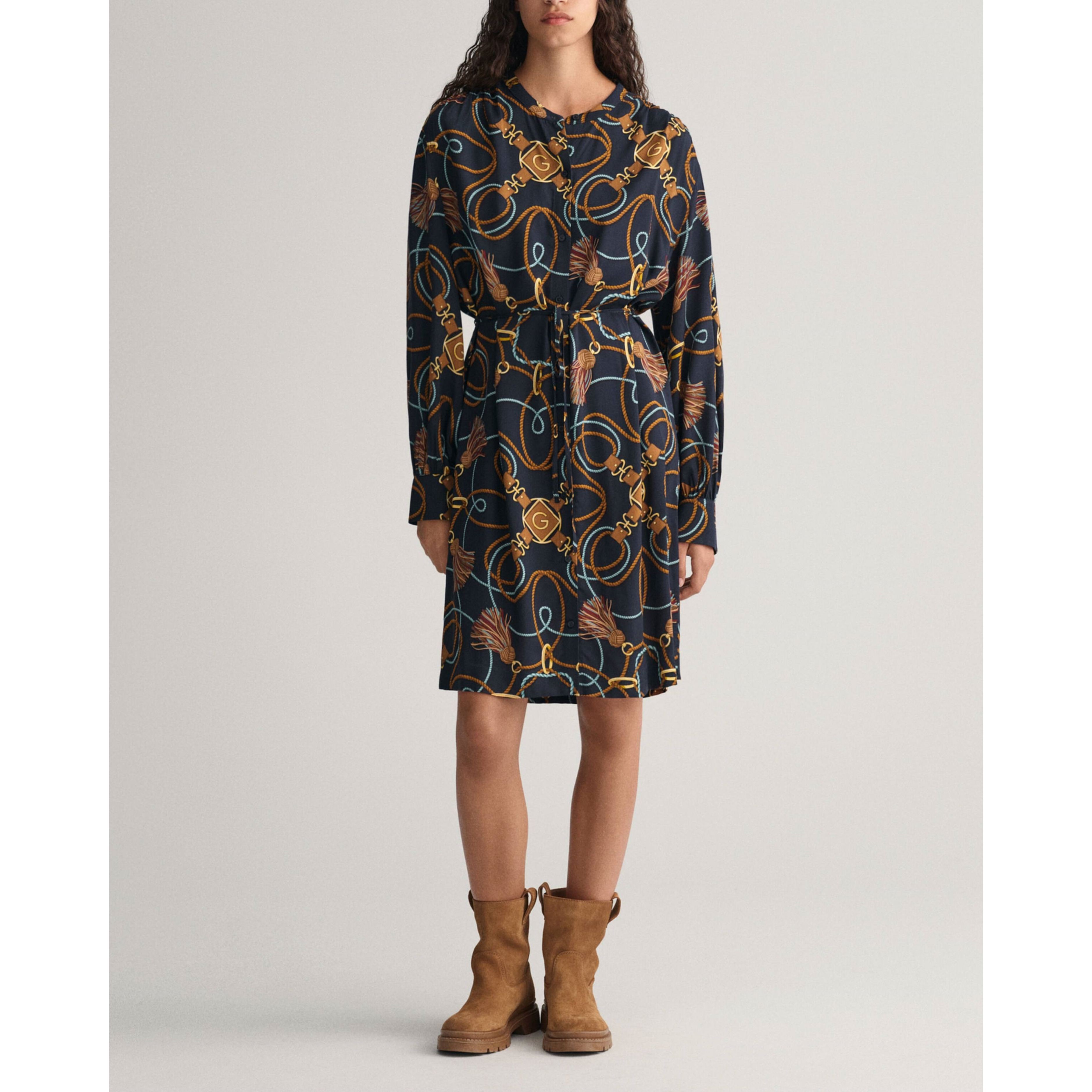 GANT Midi suknelė moterims, Mėlyna, REL ROPE PRINT SHIRT DRESS 2
