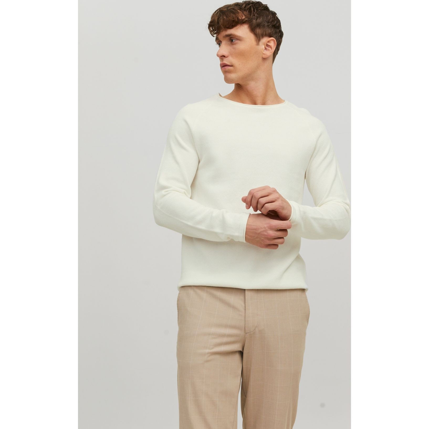 JACK & JONES Kampsun mehed, Cloud Dancer, JJEHILL KNIT CREW NE 5