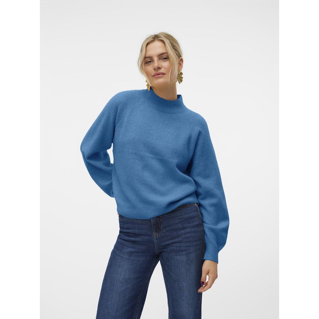 VERO MODA Megztinis su kaklu moterims, Mėlyna, Leaf high neck pullover 4