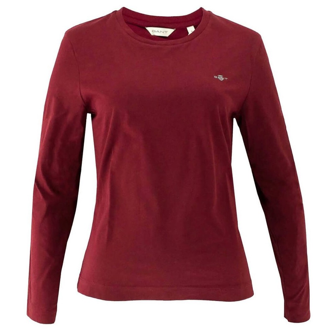 GANT Marškinėliai moterims, Raudona, REG SHIELD LS T-SHIRT