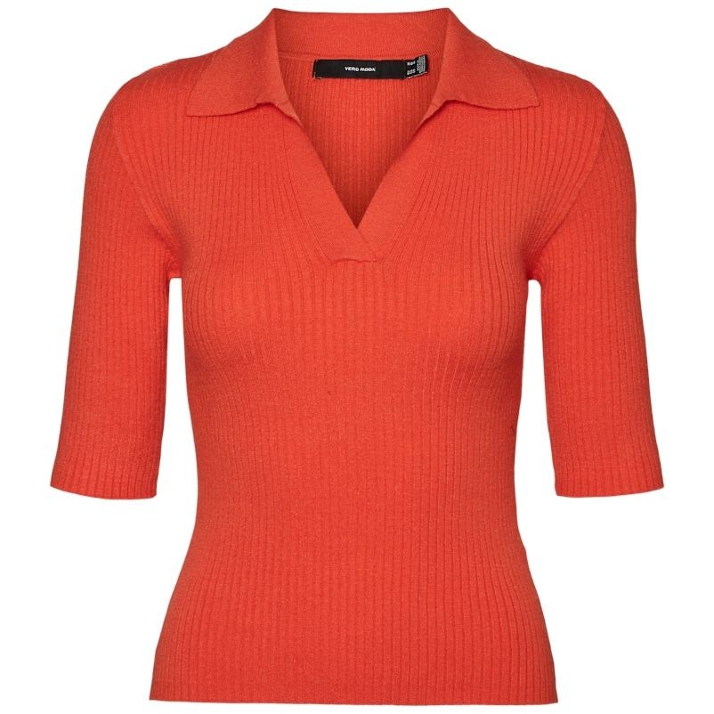 VERO MODA Megztinis moterims, Raudona, %VMGOLD RIB 2/4 POLO 1