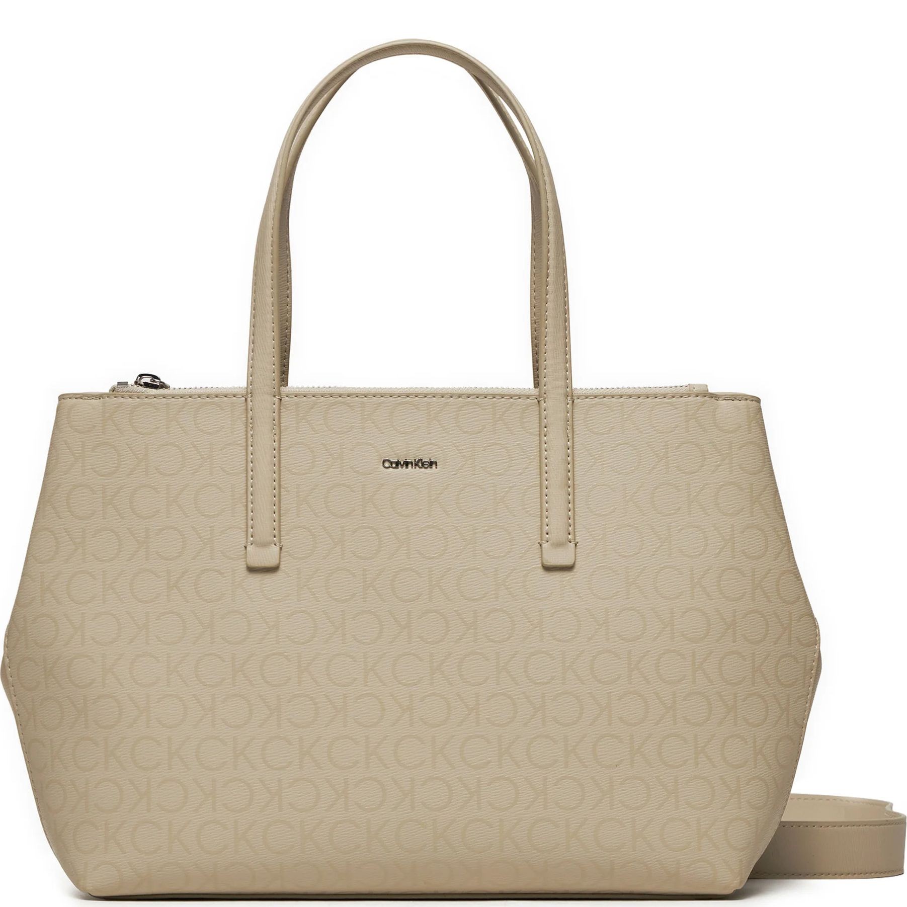 CALVIN KLEIN Pirkinių krepšys moterims, Smėlio, Must tote 1