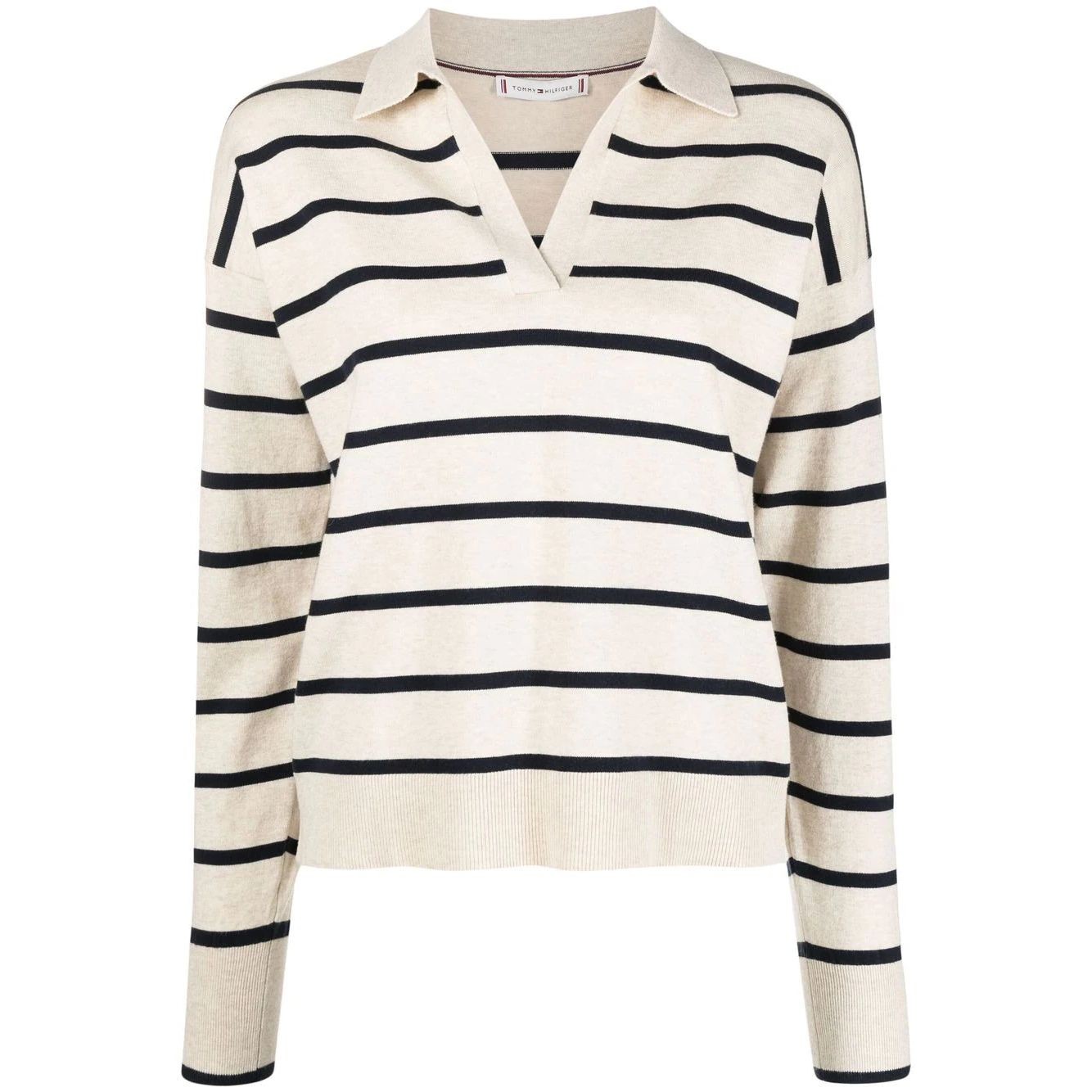 TOMMY HILFIGER Megztinis moterims, Kūno, Soft stripe polo sweater 1