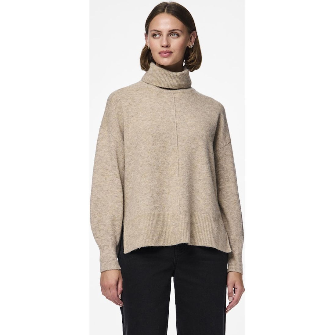 PIECES Megztinis su kaklu moterims, Smėlio, Malou rollneck knit 3