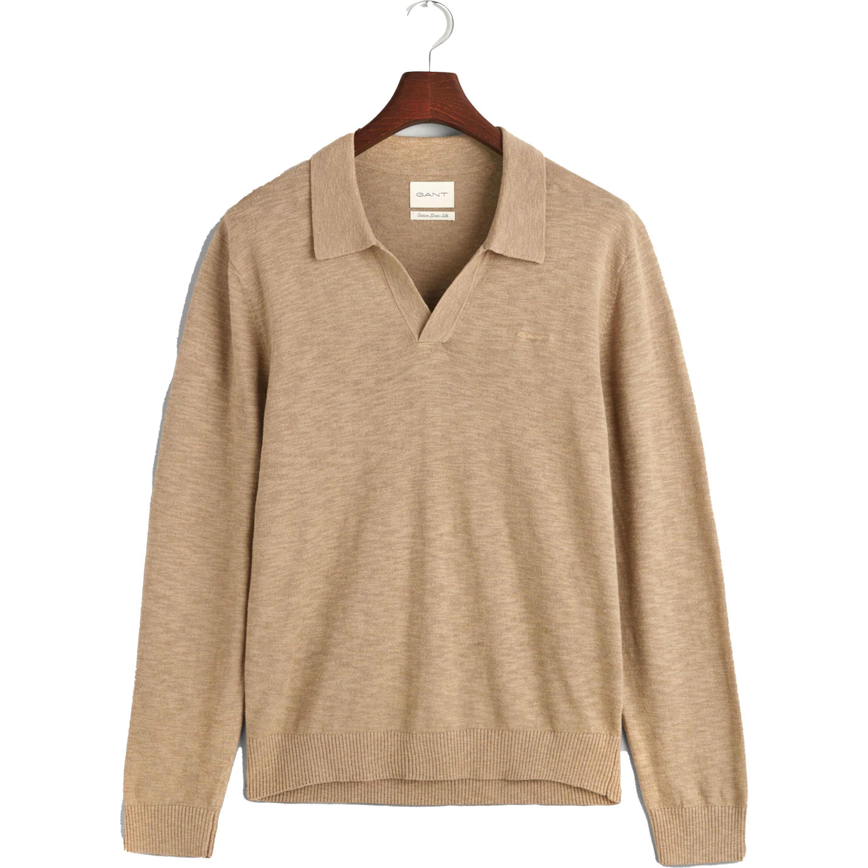 GANT Polo marškiniai ilgos rank. vyrams, Chaki, COTTON LINEN OPEN POLO 1