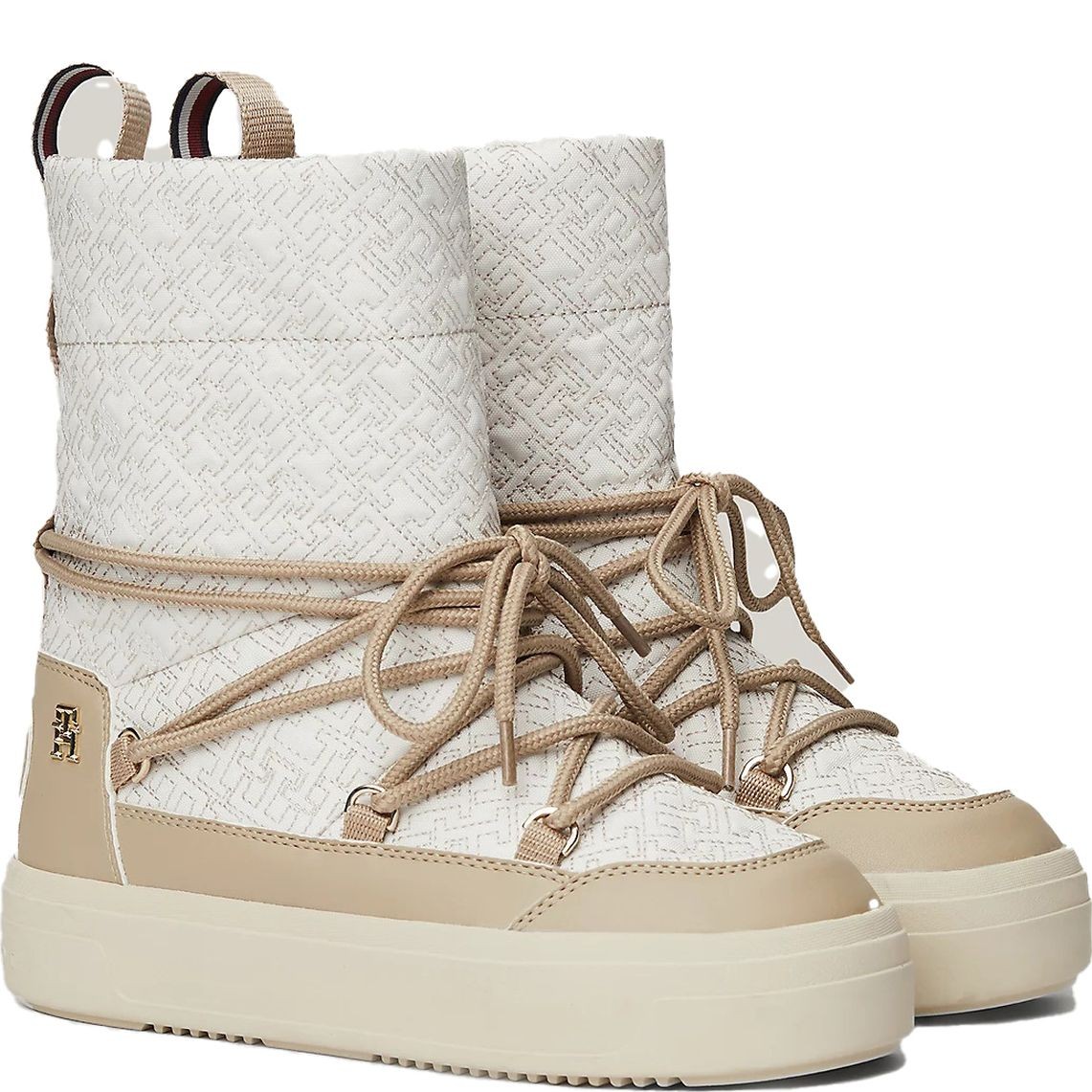 TOMMY HILFIGER Pašiltinti aulinukai moterims, Smėlio, Lace-up monogram snowboot 1