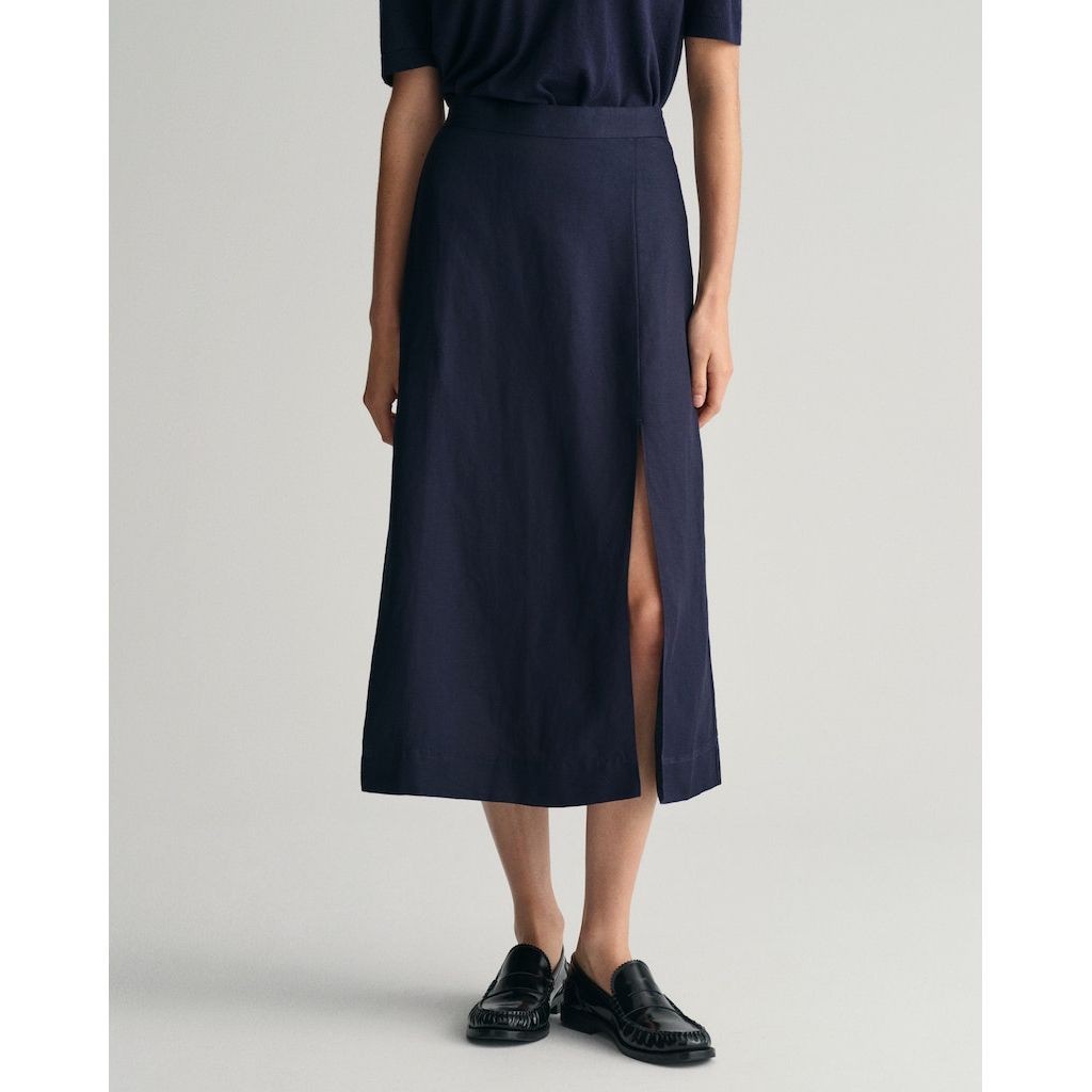 GANT Midi sijonas moterims, Mėlyna, REL MIDI LINEN BLEND SKIRT 4