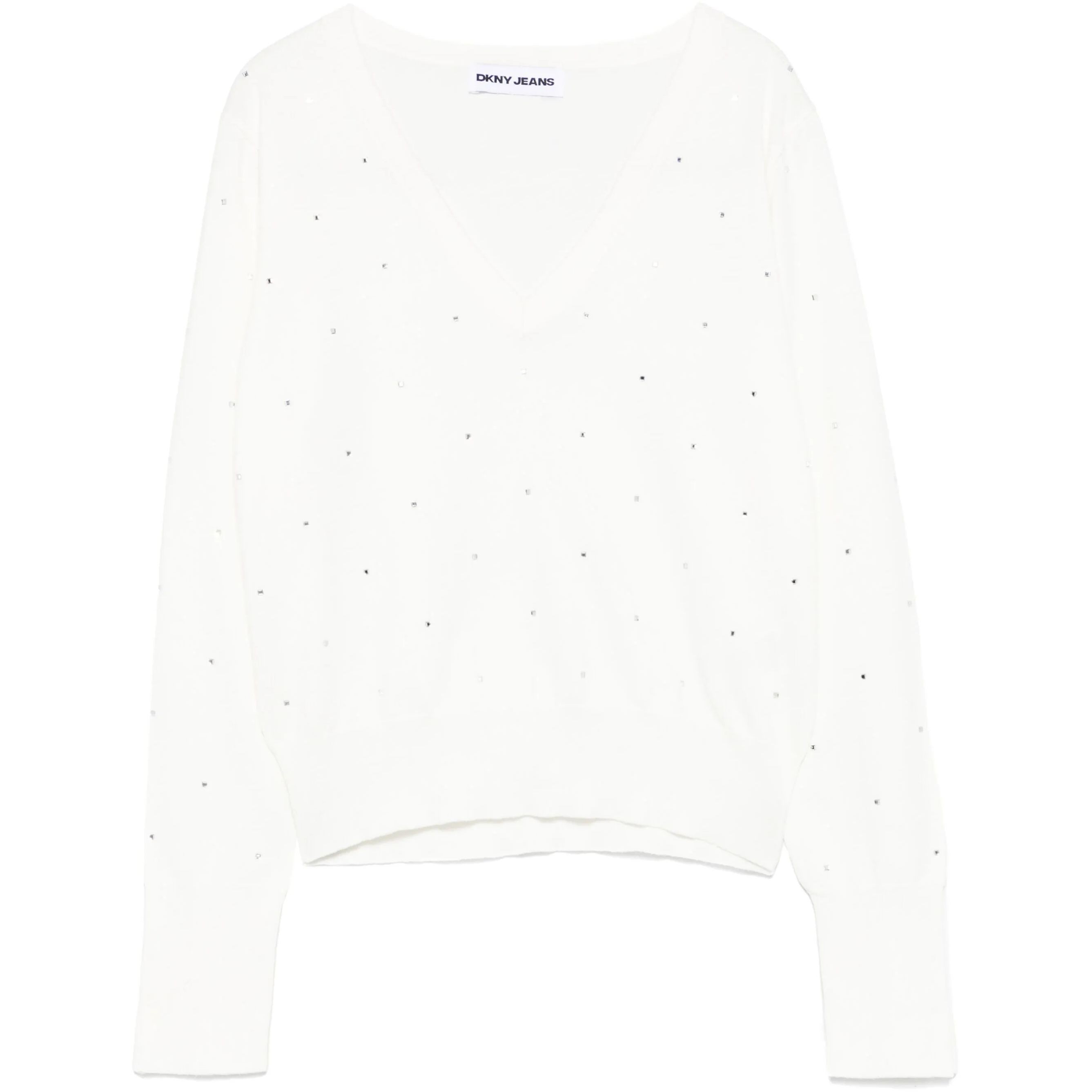 DKNY Megztinis moterims, Smėlio, V neck sweater with studs 1