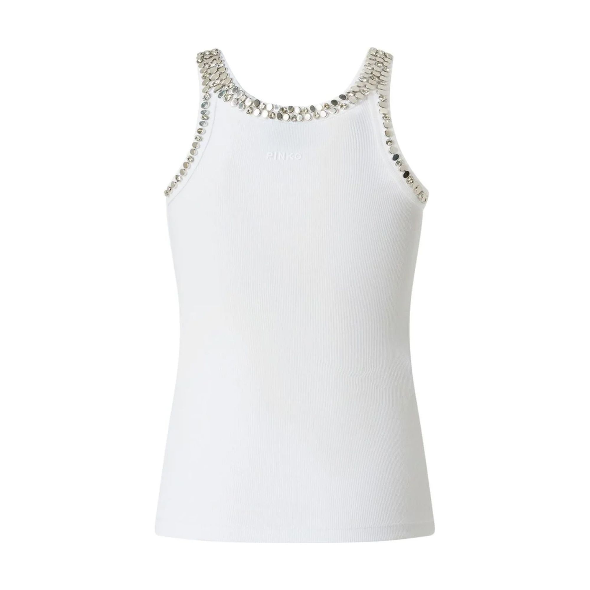 PINKO Marškiniai be rankovių moterims, Balta, Coriandoli top tank 2