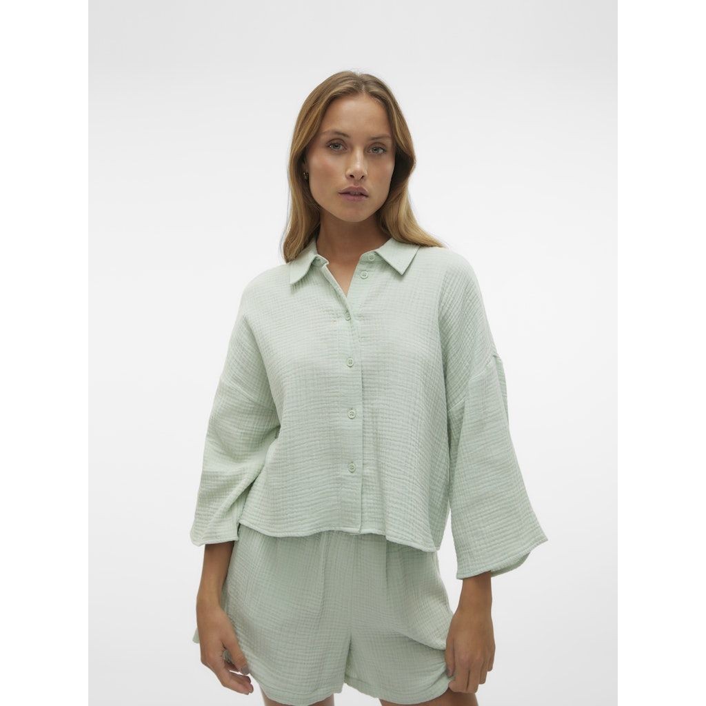 VERO MODA Marškiniai ilgomis rankovėmis moterims, Žalia, Natali crop shirt 1