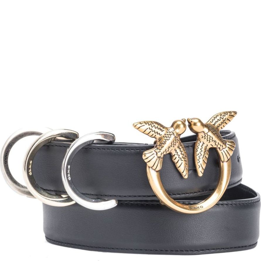 PINKO Diržas moterims, Juoda, Love birds-buckle leather belt 2