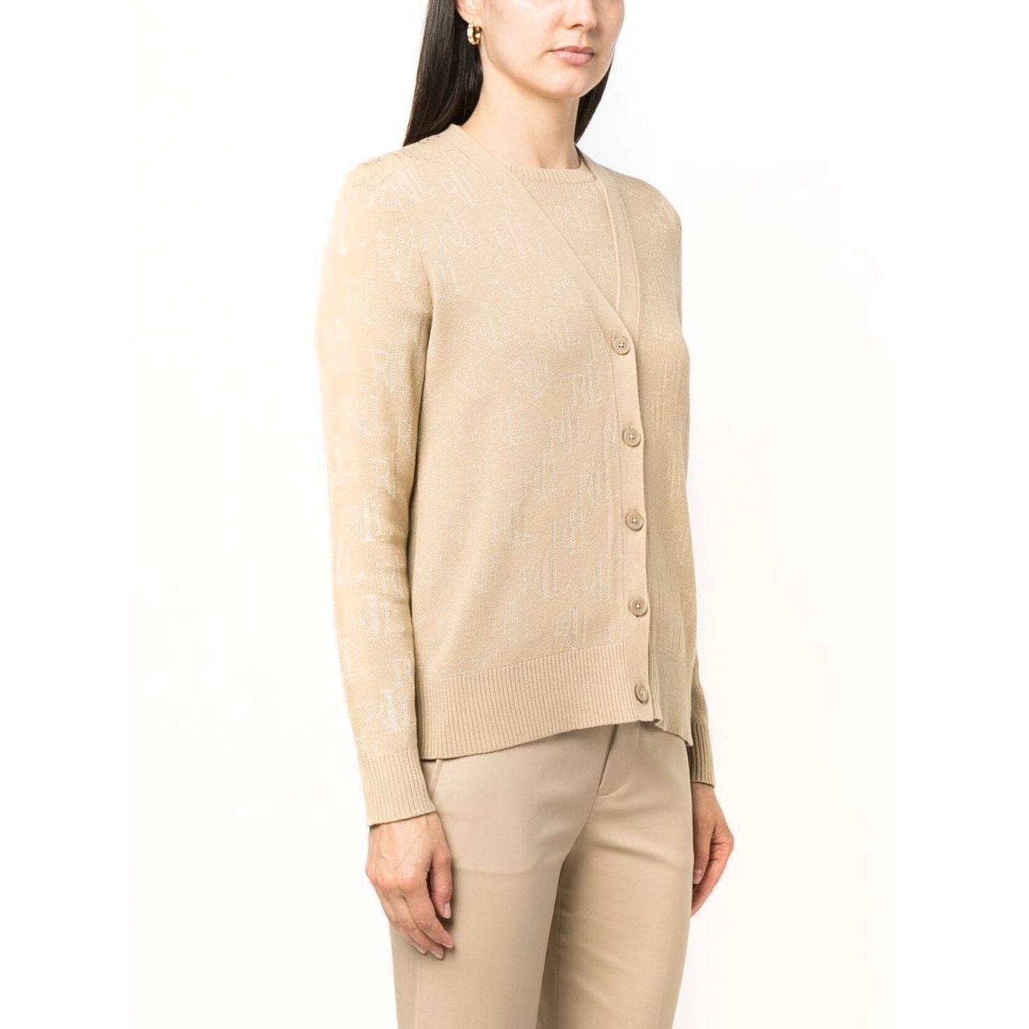 LAUREN RALPH LAUREN Kardiganas moterims, Smėlio, Lerlit long sleeve cardigan 2
