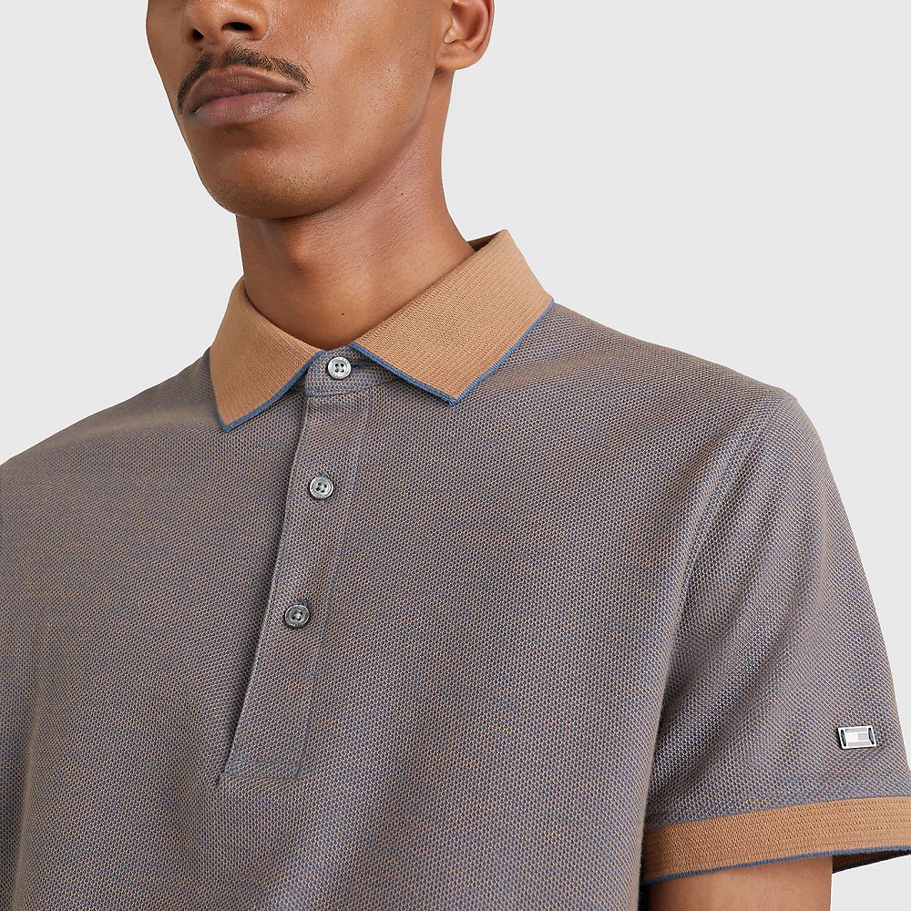 TOMMY HILFIGER Polo marškiniai trumpos rank. vyrams, Mėlyna, Honeycomb slim polo 3