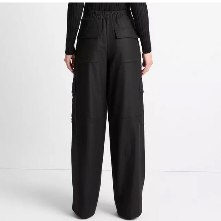 VINCE Kelnės moterims, Juoda, Flannel wide leg raver pants 2