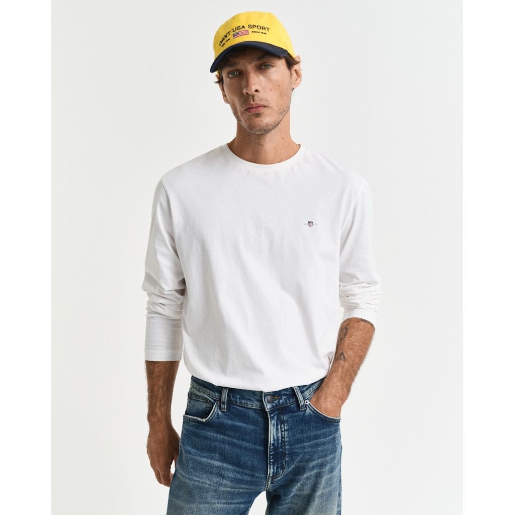 GANT Marškinėliai ilgom. rankovėmis vyrams, Smėlio, Reg shield ls t-shirt 4