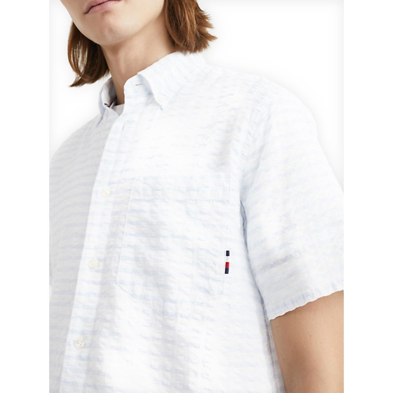 TOMMY HILFIGER Marškiniai trump. rankovėmis vyrams, Balta, Air cotton check rf shirt 3