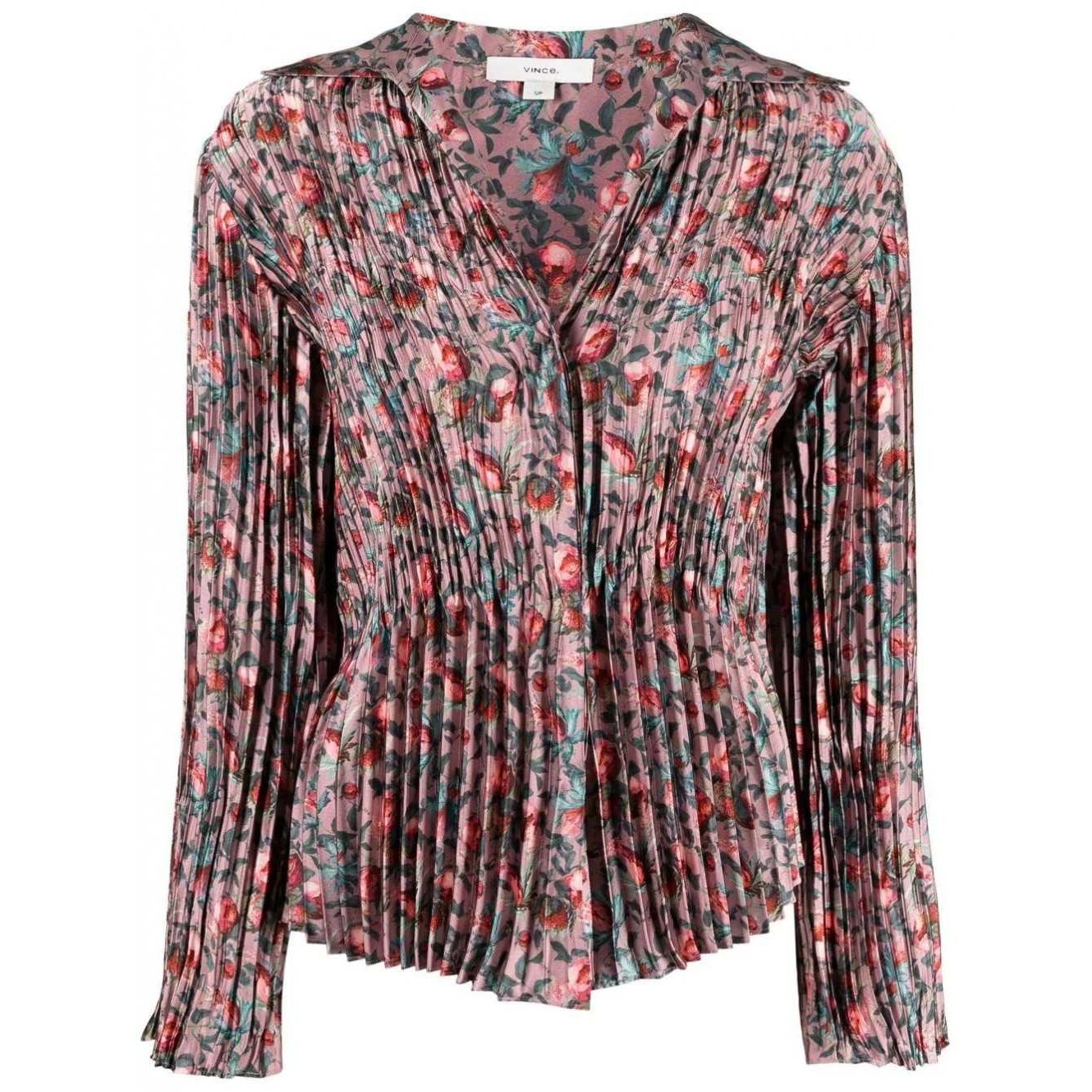 VINCE Palaidinės moterims, Rožinė, Berry blooms pleated blouse