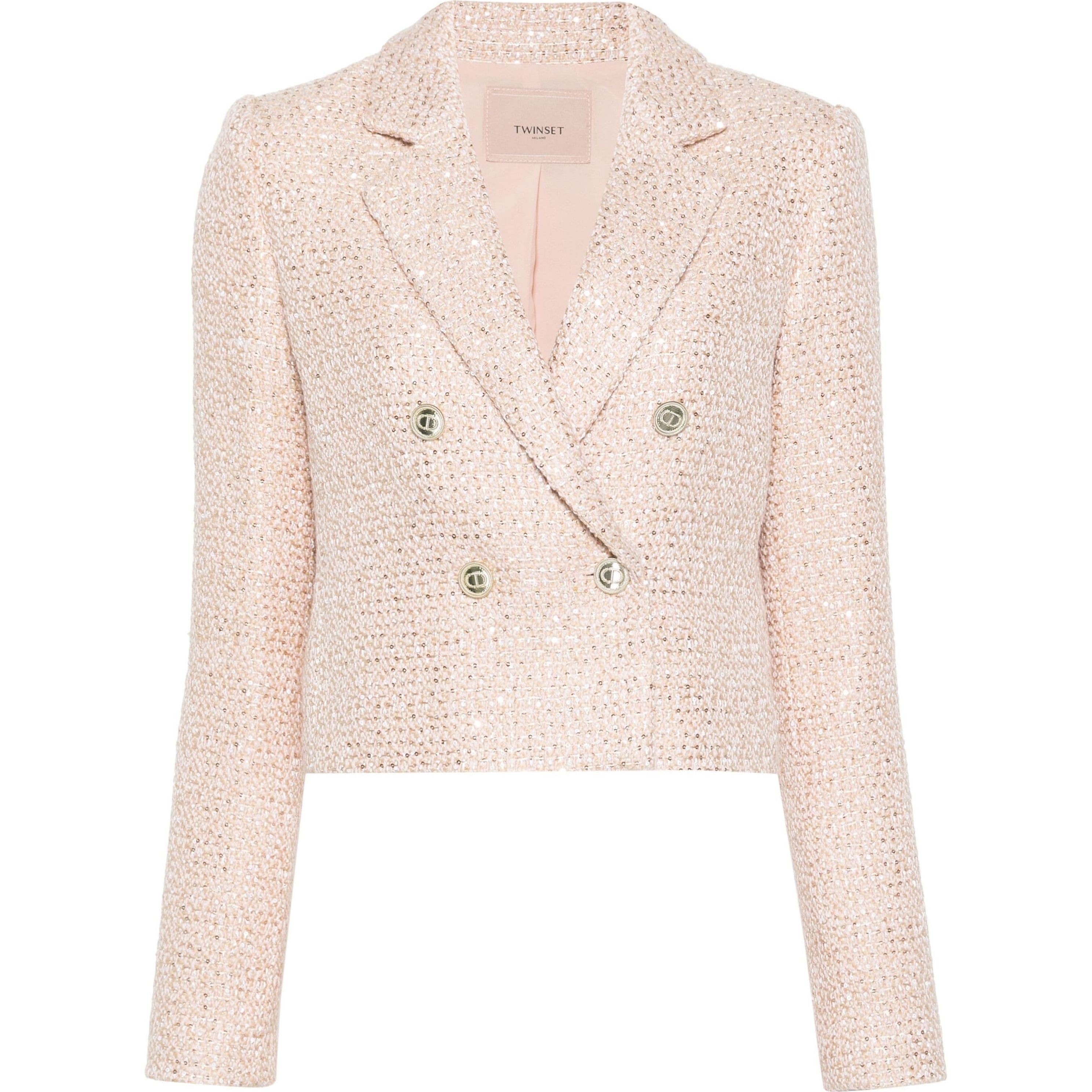 TWINSET Švarkas moterims, Rožinė, Double-breasted bouclé blazer