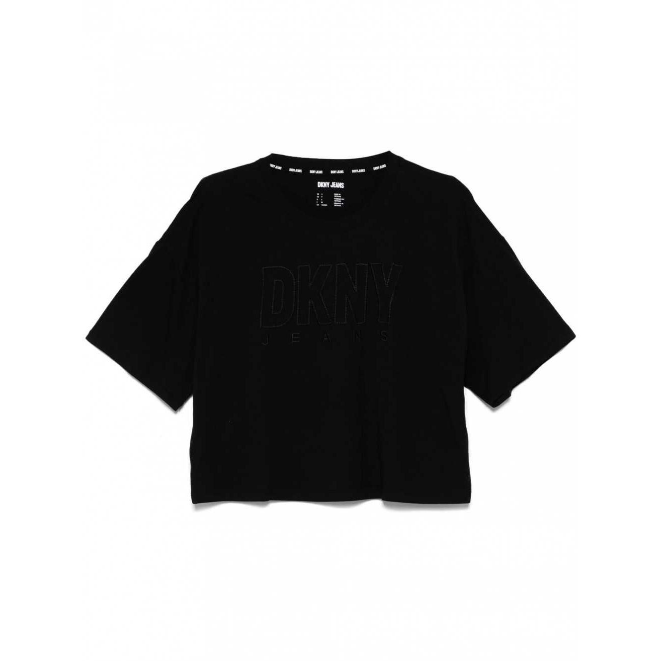 DKNY Palaidinės moterims, Juoda, Logo cropped boxy tee 1