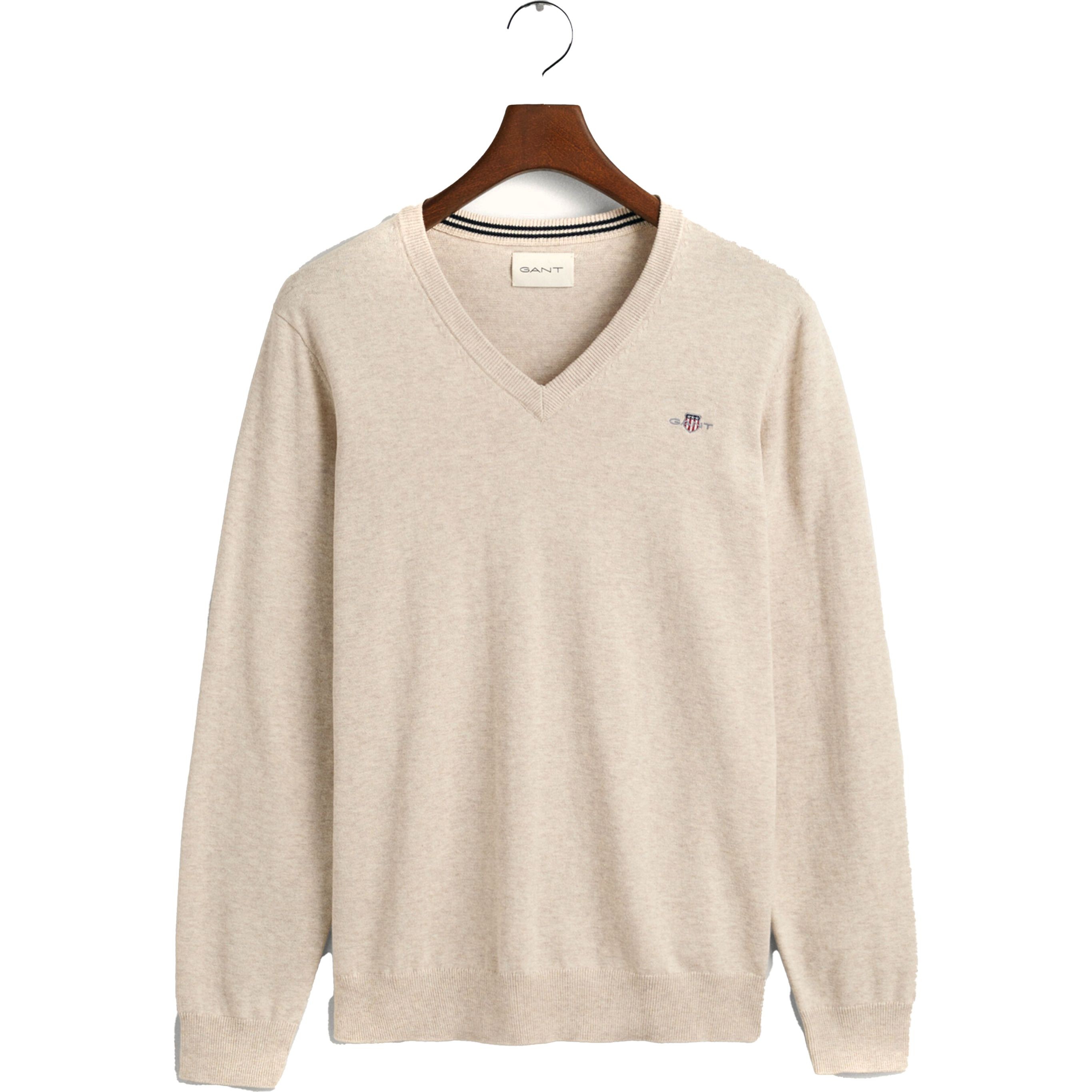 GANT Megztinis vyrams, Smėlio, CLASSIC COTTON V-NECK