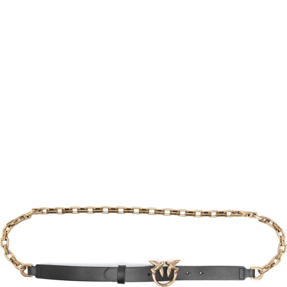 PINKO Diržas moterims, Juoda, Love birds belt with chain 1