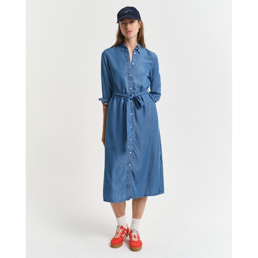 GANT Midi suknelė moterims, Juoda, Reg chambray shirt dress 2