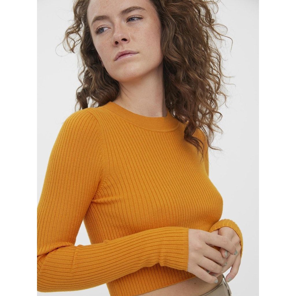 VERO MODA Megztinis moterims, Oranžinė, VMGOLD RIB LS O-NECK 2