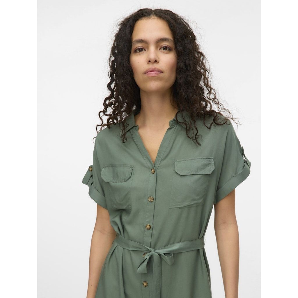 VERO MODA Mini suknelė moterims, Chaki, Bumpy short shirt dress 4
