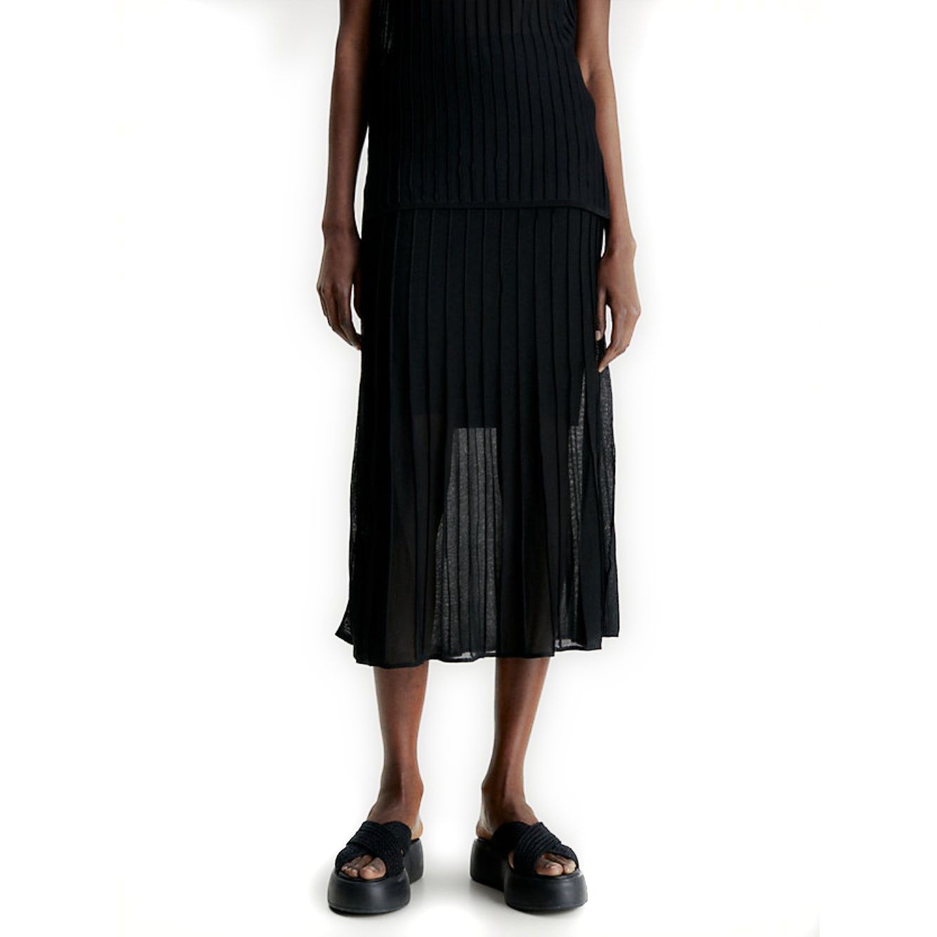 CALVIN KLEIN Maxi sijonas moterims, Juoda, Sheer ottoman skirt 2