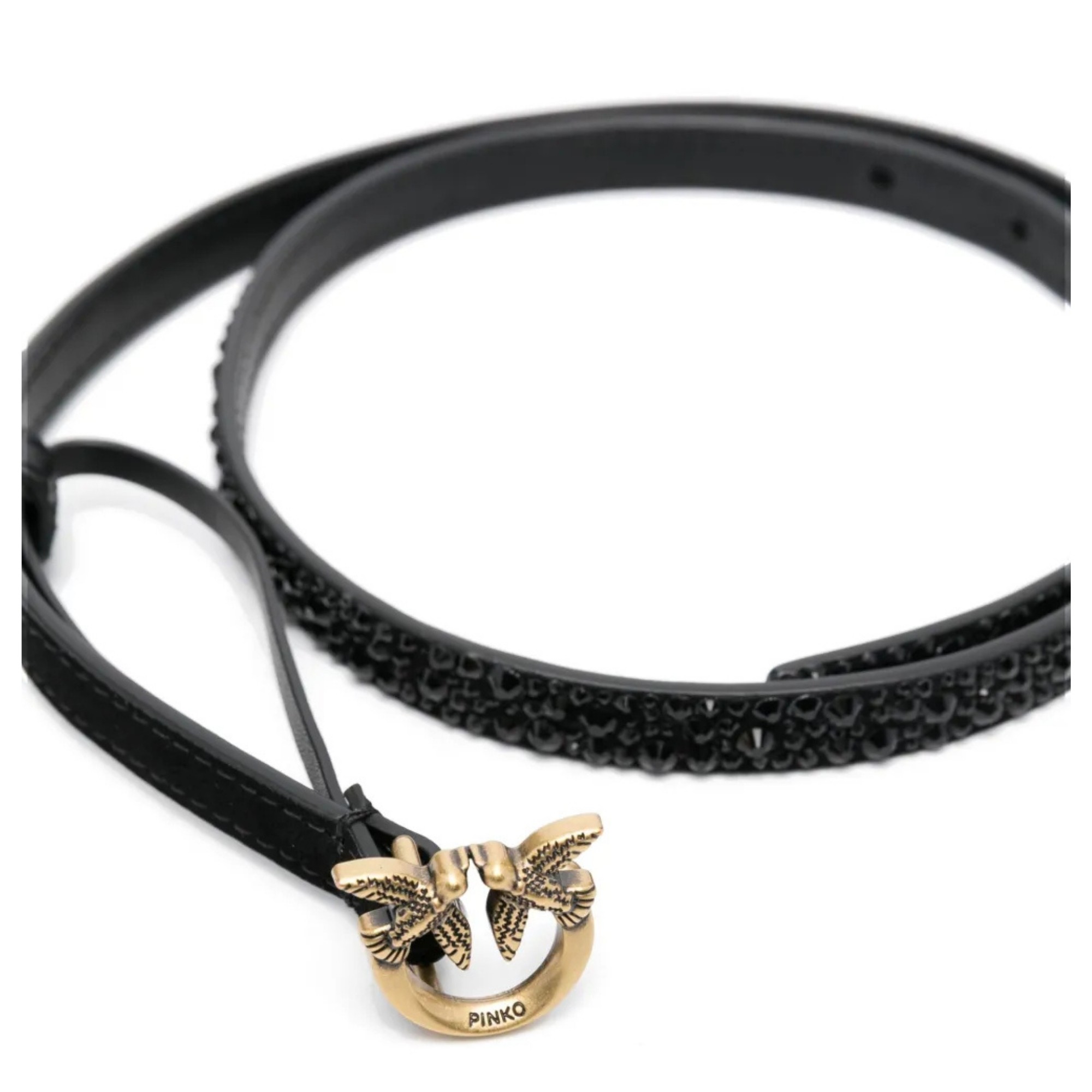 PINKO Diržas moterims, Juoda, Buckle studded leather belt 2