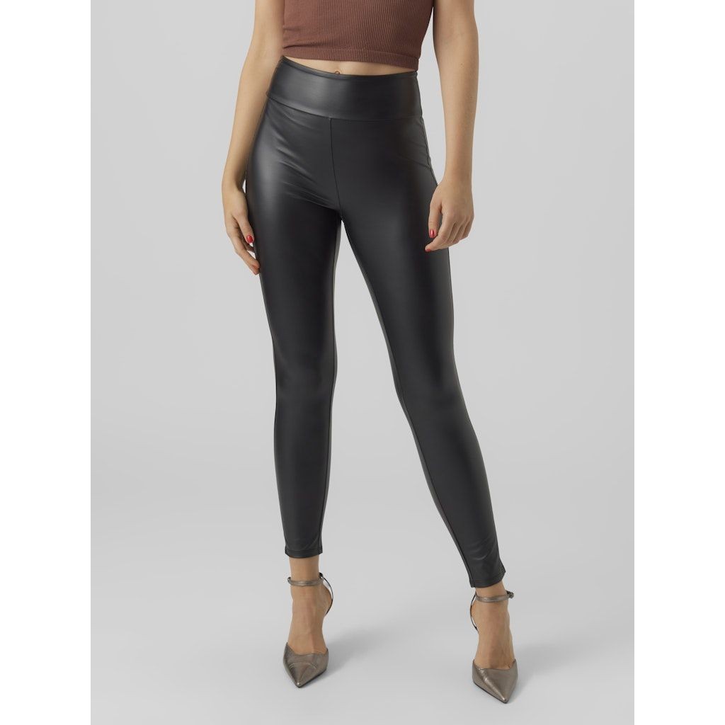 VERO MODA Odinės kelnės moterims, Juoda, Suella coated legging 1