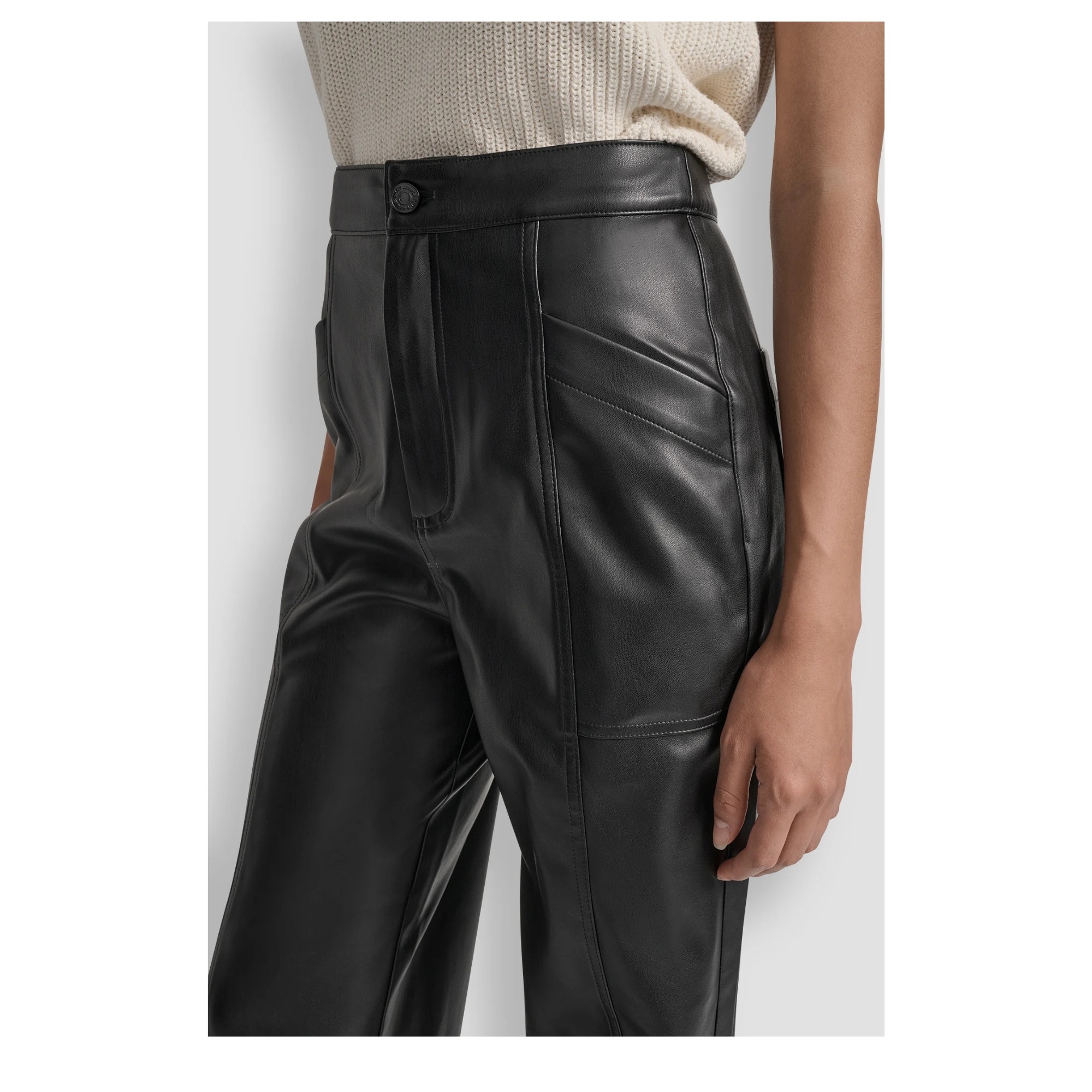 DKNY Kelnės moterims, Juoda, Faux leather high ri 4