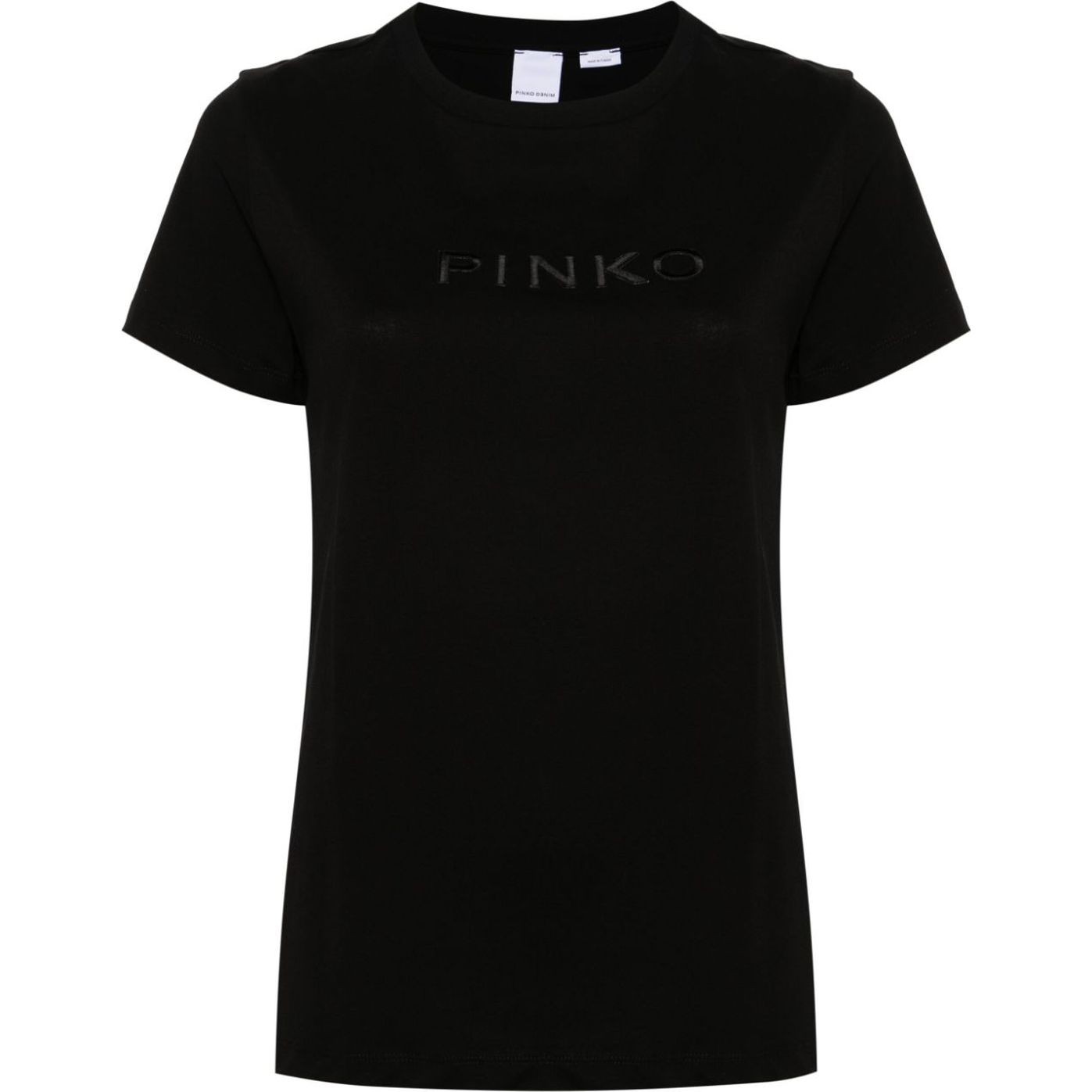 PINKO Marškinėliai trump. rankovėmis moterims, Juoda, Logo-embroidered t-shirt