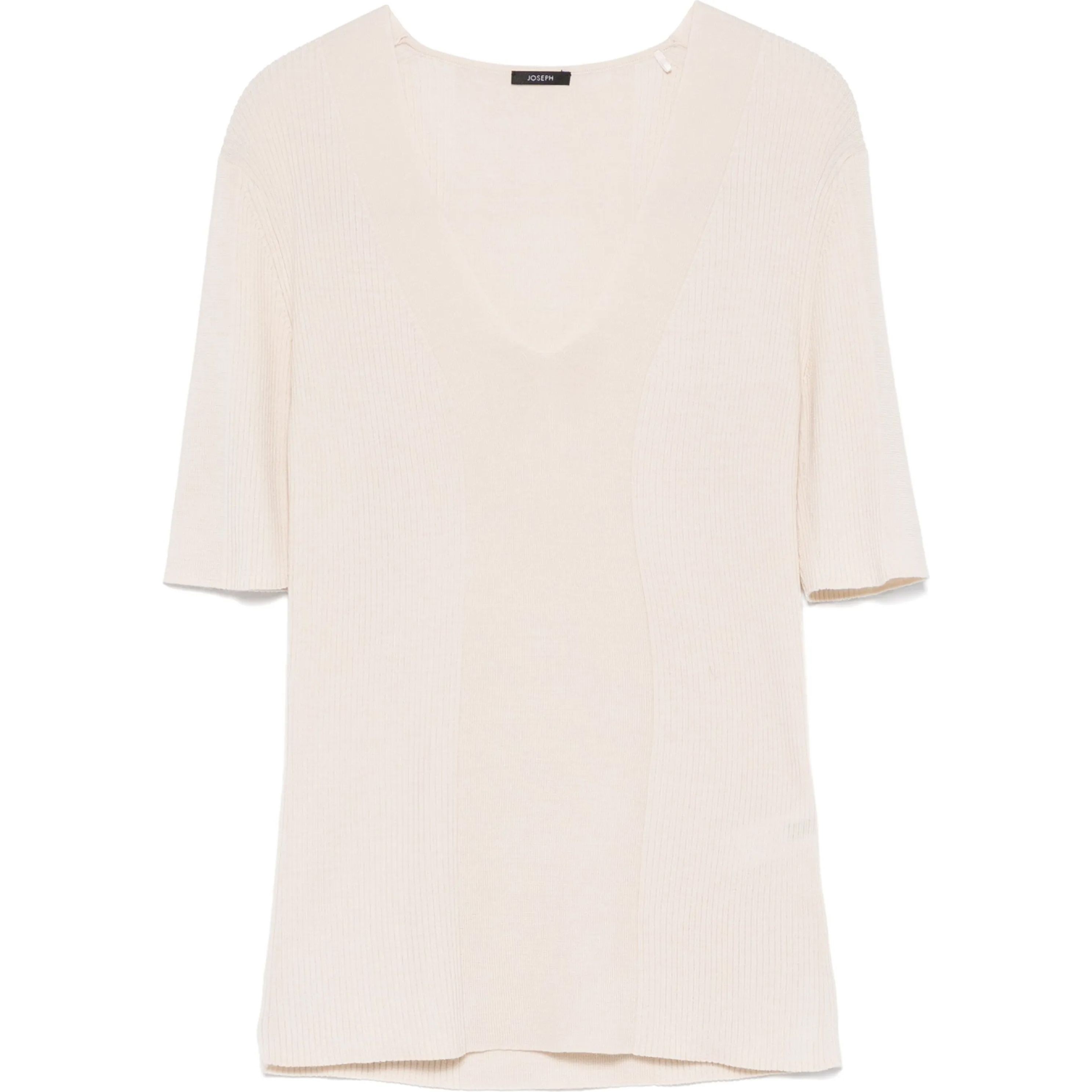 JOSEPH Marškinėliai trump. rankovėmis moterims, Smėlio, Merino ribbed t-shirt 1