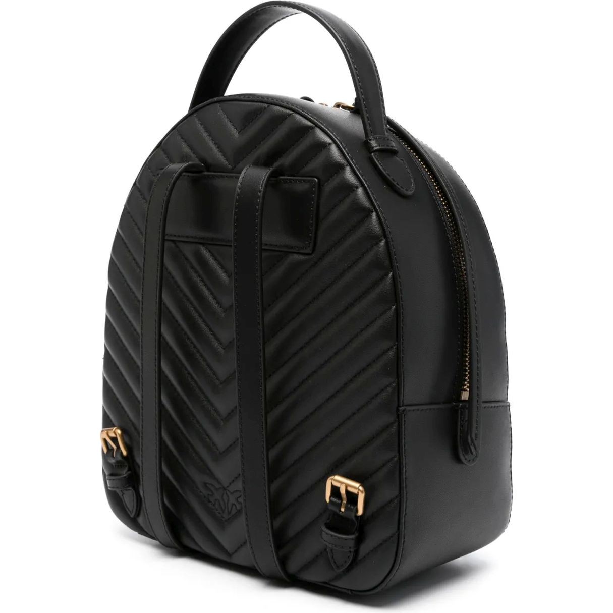 PINKO Kuprinė moterims, Juoda, Love chevron leather backpack 2