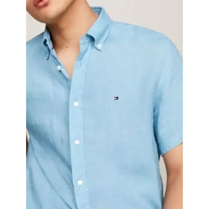 TOMMY HILFIGER Marškiniai trump. rankovėmis vyrams, Mėlyna, Pigment dyed linen shirt s/s 4
