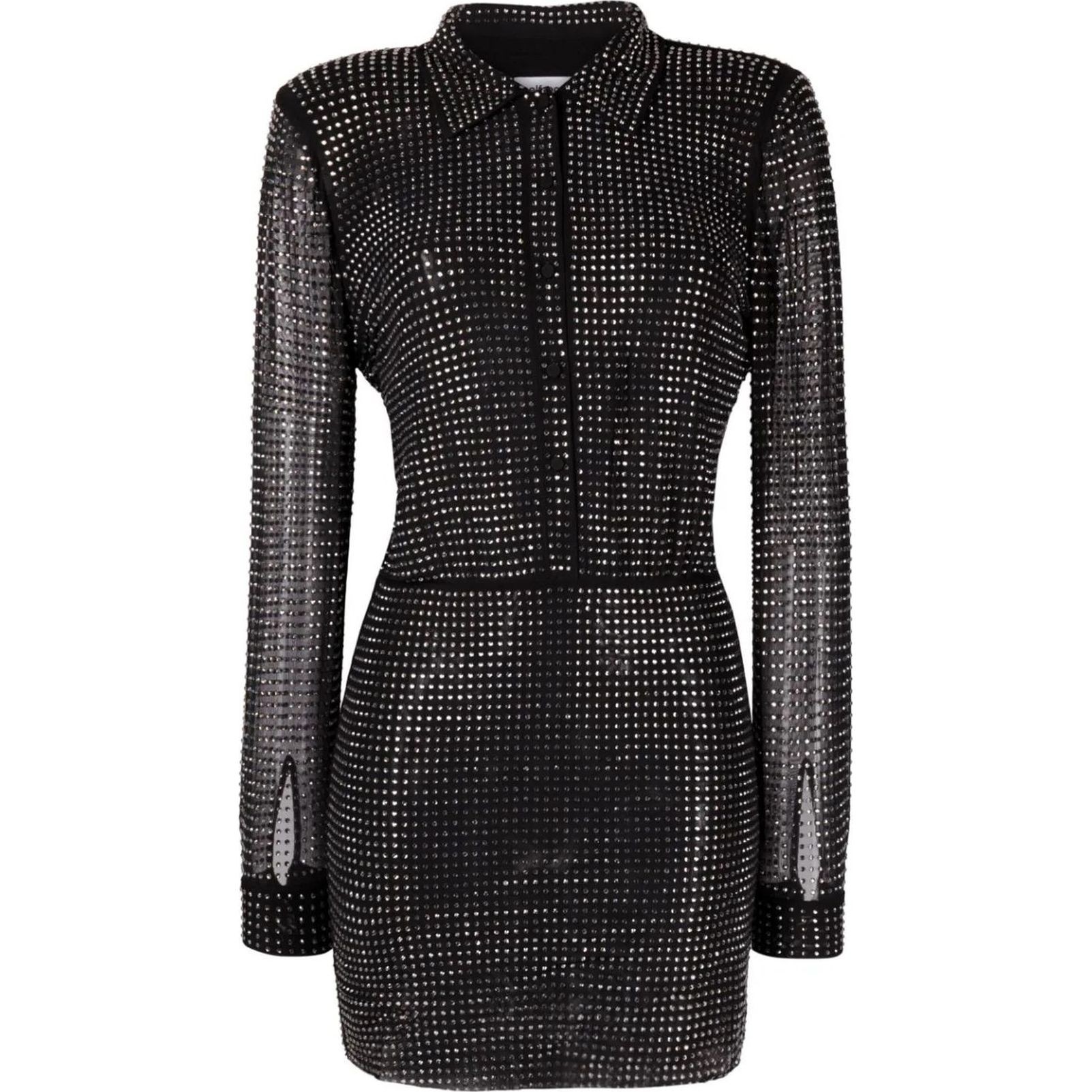 SELF PORTRAIT Mini suknelė moterims, Juoda, Rhinestone mini shirt dress 1