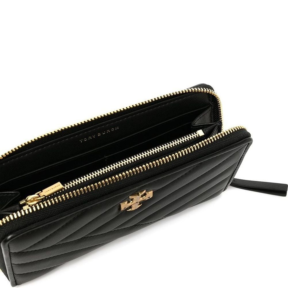 TORY BURCH Piniginė moterims, Juoda, Kira chevron zip wallet 3