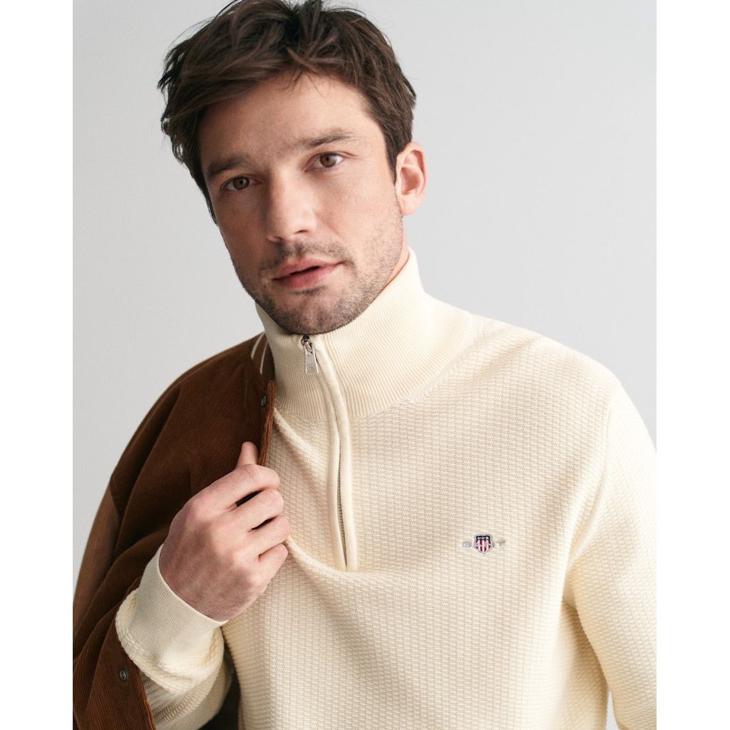 GANT Megztinis vyrams, Smėlio, Cotton micro textured sweater 4