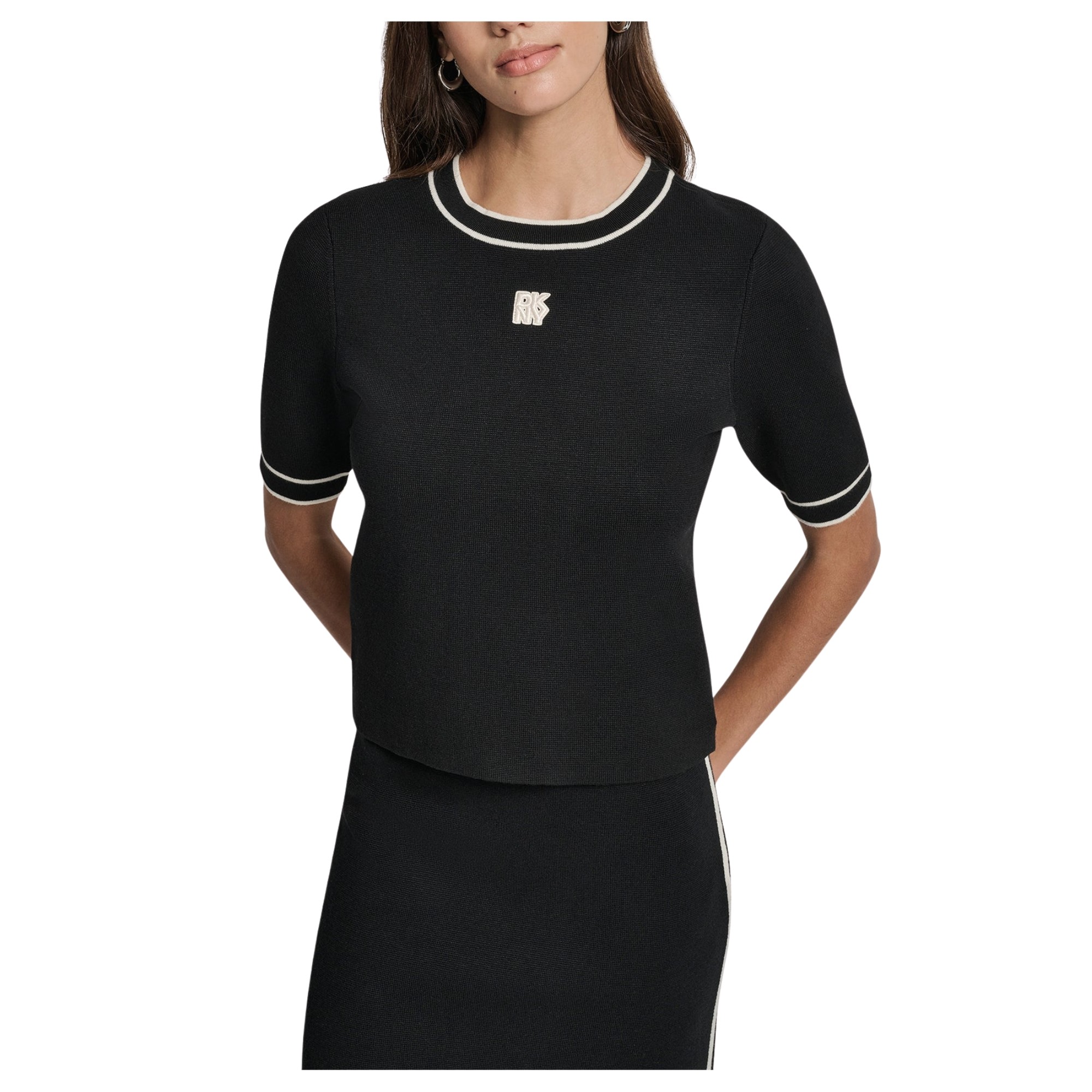 DKNY Trumpinti marškinėliai moterims, Juoda, Cropped color block 1