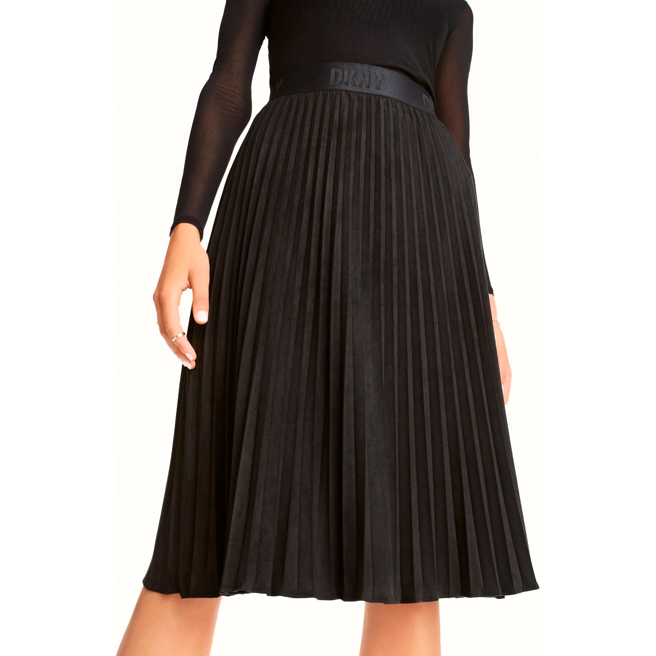DKNY Midi sijonas moterims, Juoda, Suede midi pleated skirt 3
