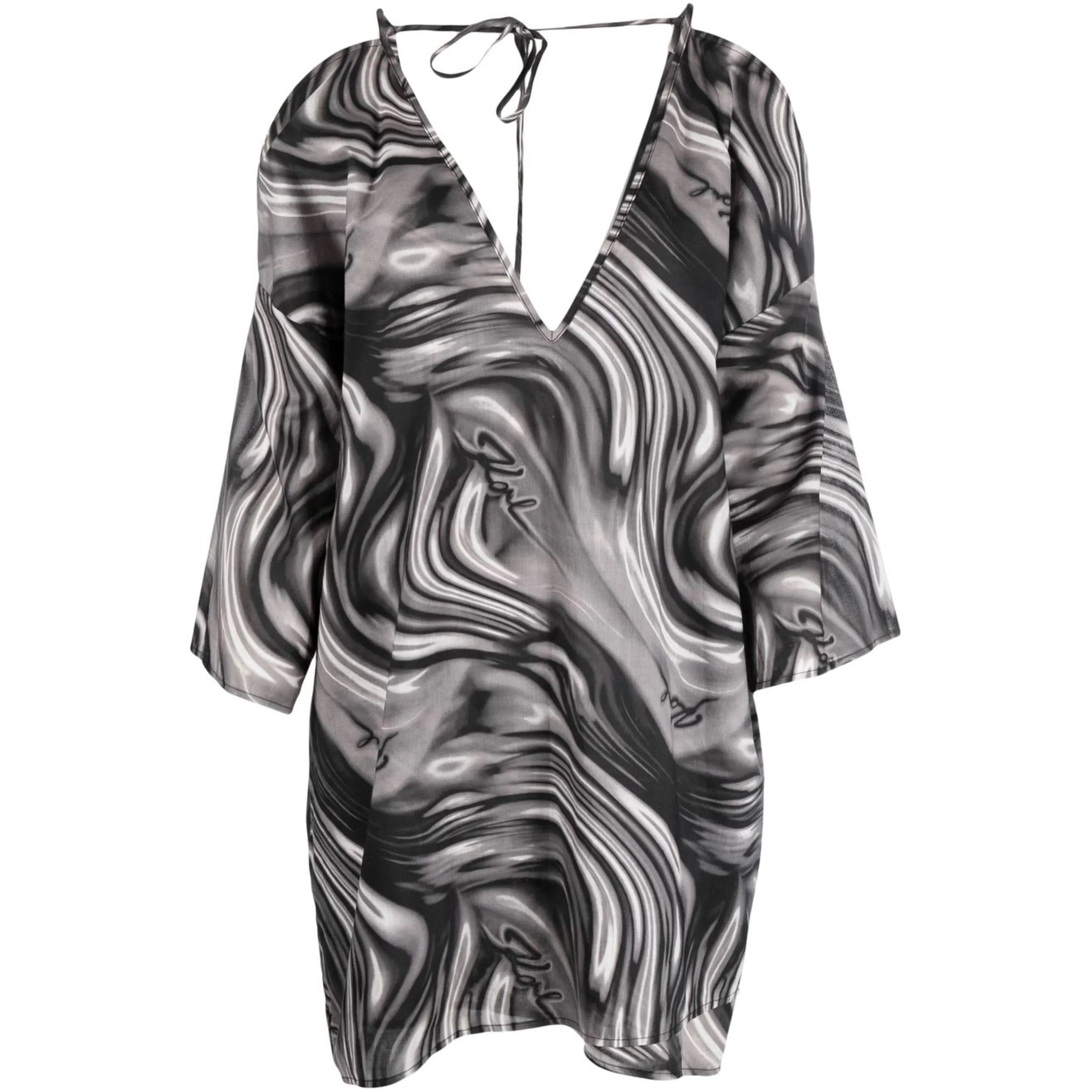 KARL LAGERFELD Pončas moterims, Juoda, Multicolour print kaftan