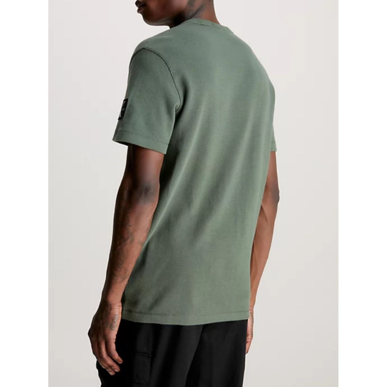 CALVIN KLEIN JEANS Marškinėliai trump. rankovėmis vyrams, Žalia, Badge waffle tee 3