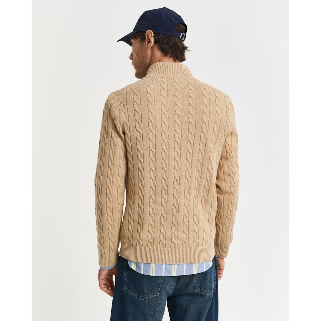GANT Megztinis vyrams, Smėlio, Cotton cable half zip 3