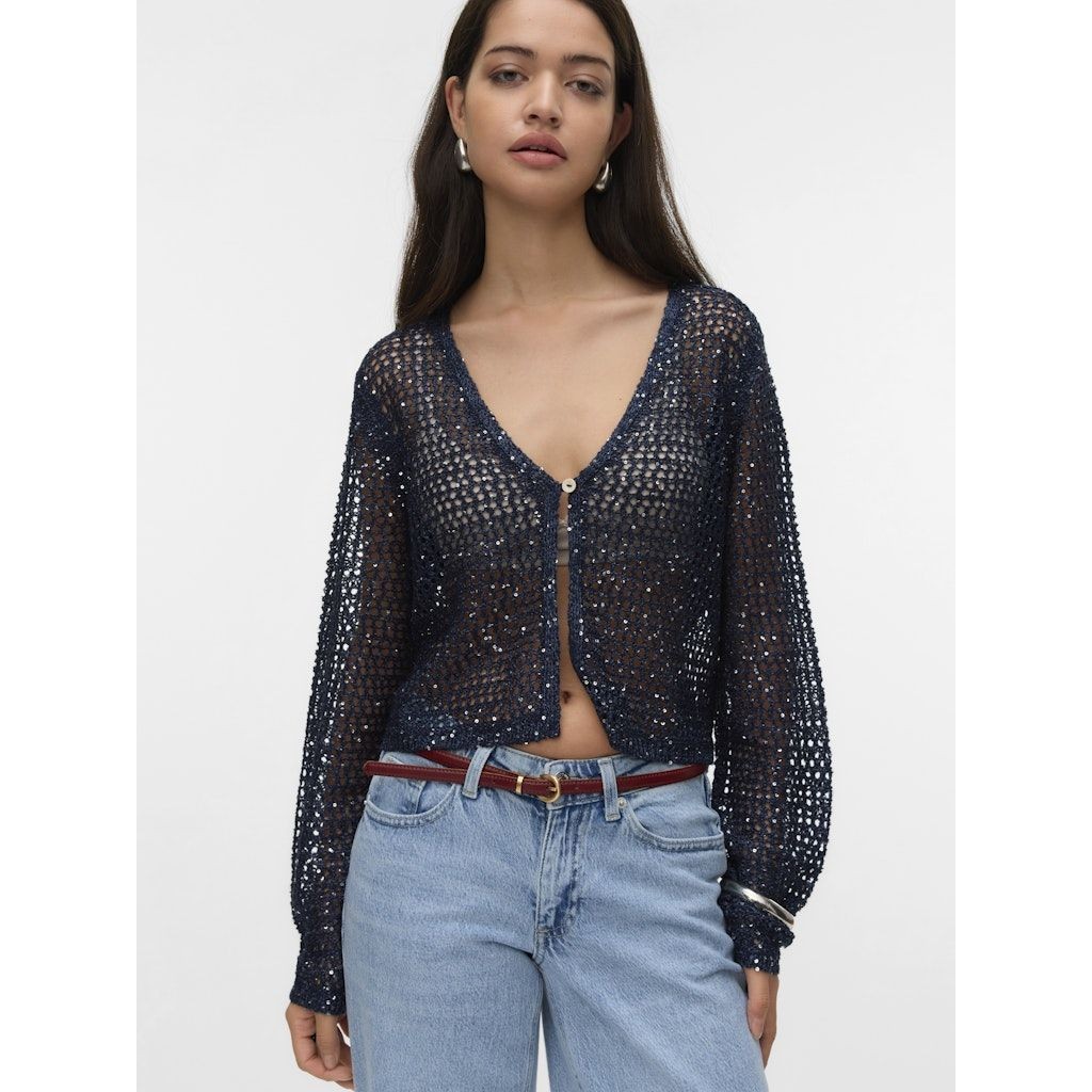 VERO MODA Kardiganas moterims, Mėlyna, Leilani glitter short cardi 5