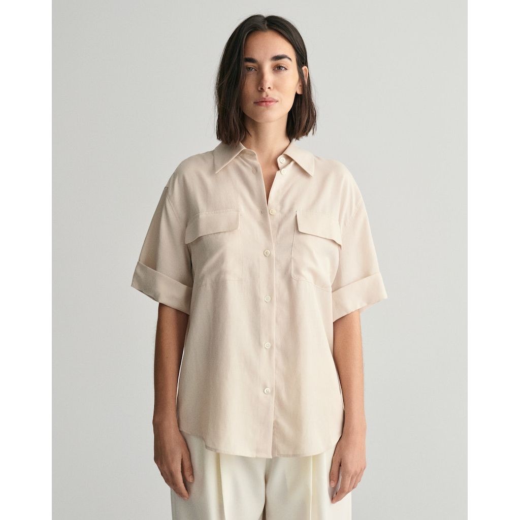 GANT Marškiniai moterims, Smėlio, REL POCKET SS SHIRT 2