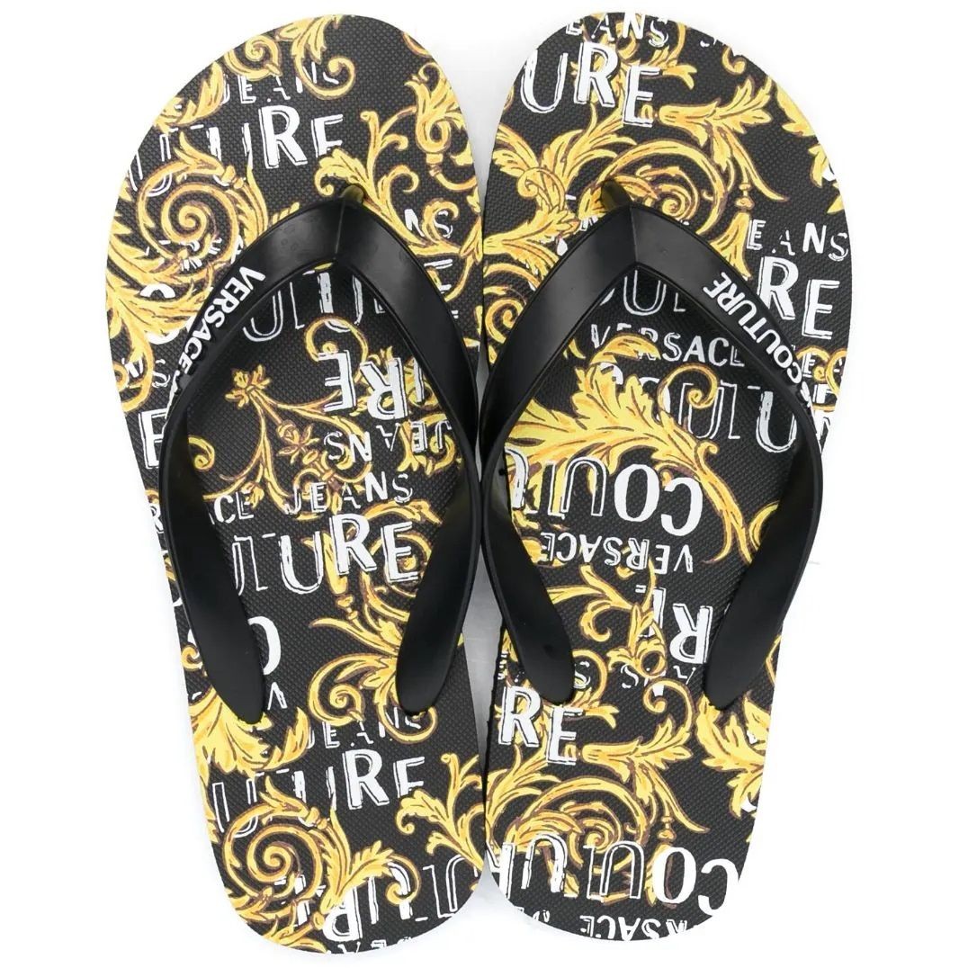 VERSACE JEANS CUTURE Pliažo šlepetės per pirštą vyrams, BLACK/GOLD, Fondo flip-flops 4